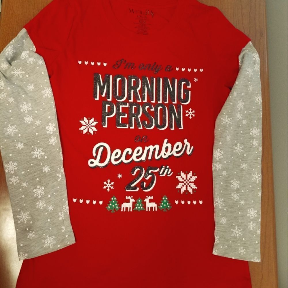Wound Up youth large "Im only a morning person on December 25" shirt. Red t-shir